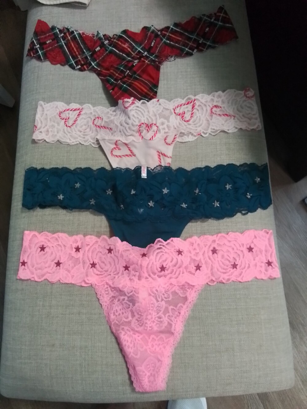 Victoria's Secret PINK Lace Thong Set in Hot Pink, Teal, Red Plaid-NWOT